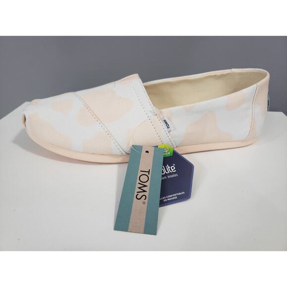NEW Toms Alpargata Peach Cow Print 8.5 Slip On Farmer Rodeo Ranch Shoe Pink - Picture 2 of 7